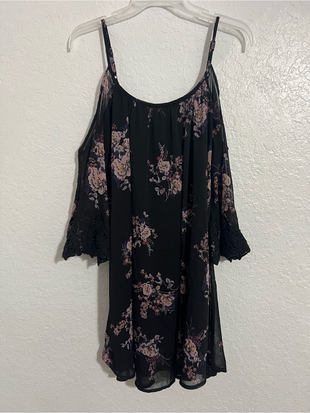 Xhilaration Mini Dress Floral 3/4 Cold Shoulder Sleeves Women Size S # 651